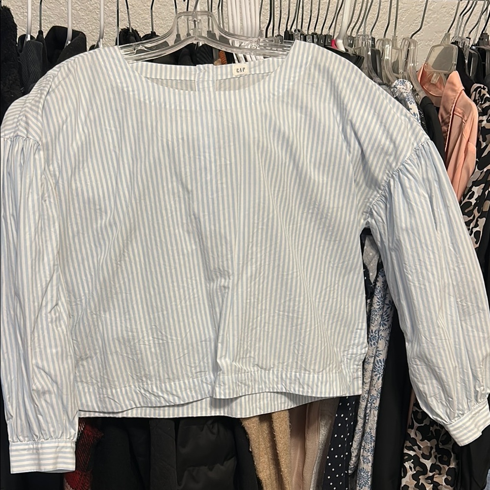 GAP Light Blue and White Striped Top